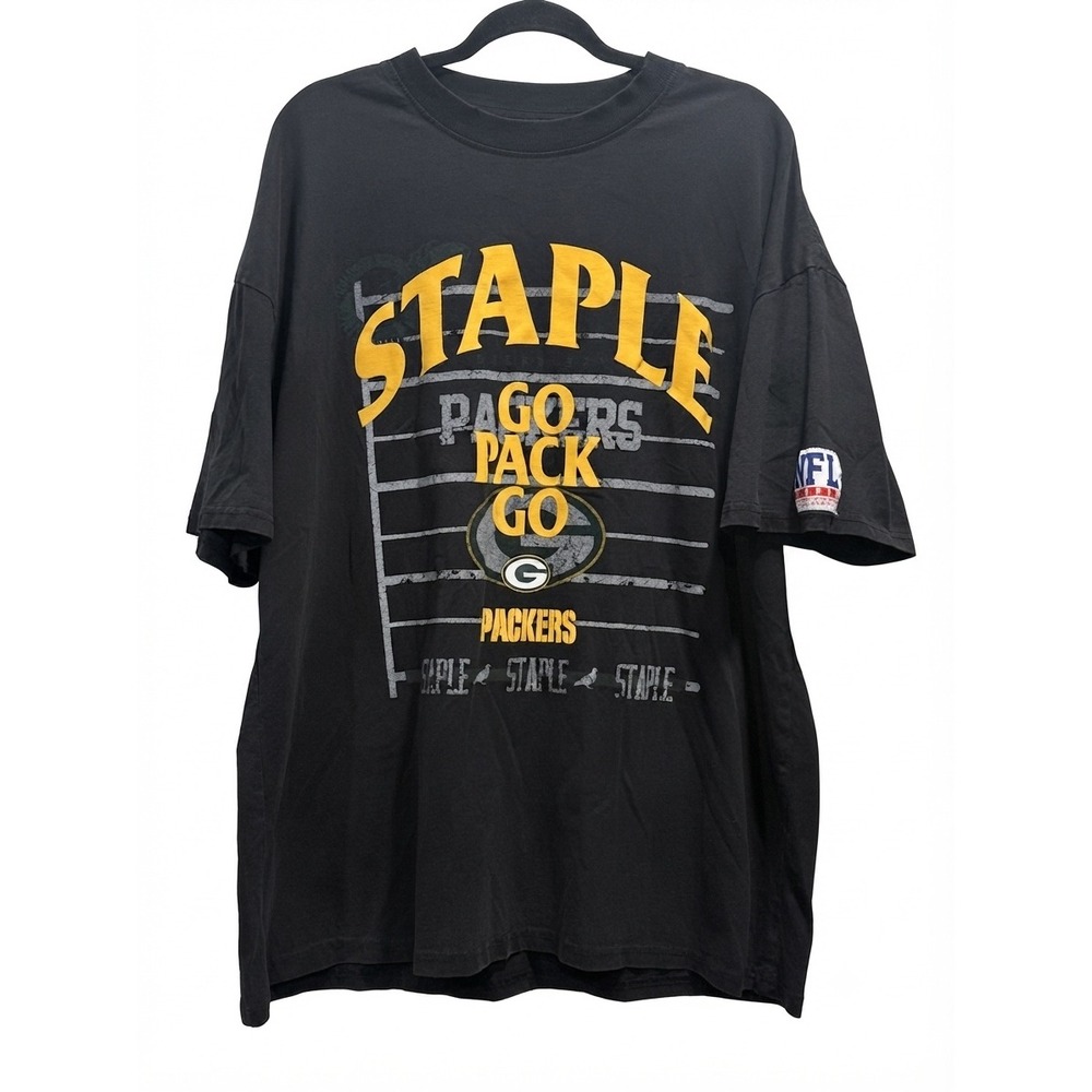 Staple x NFL Green Bay Packers Go Pack Go Graphic T-Shirt Black Mens Large